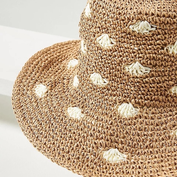 NWT Anthropologie Straw Dotted Bucket Hat